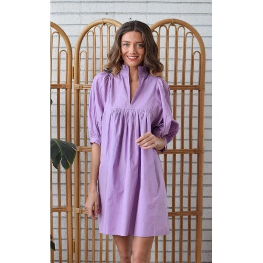 Never‎ A Wallflower XS Mini Dress Babydoll Puff Sleeve Ruffle Neck Lilac Purple